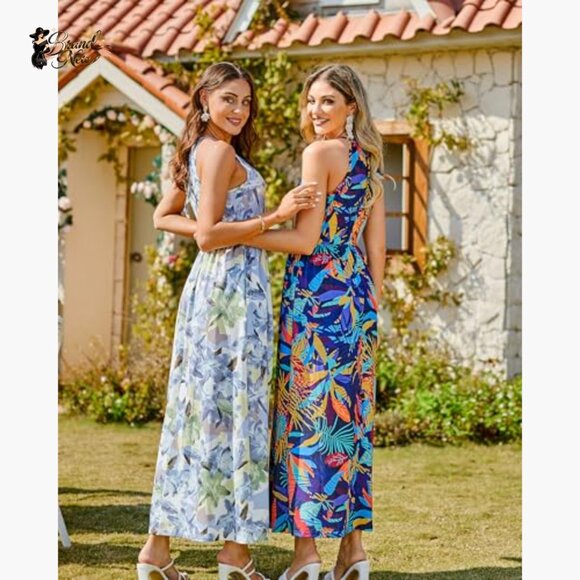 Summer Floral Beach Flowy Split Maxi Long Dress with Pockets - Picture 5 of 7